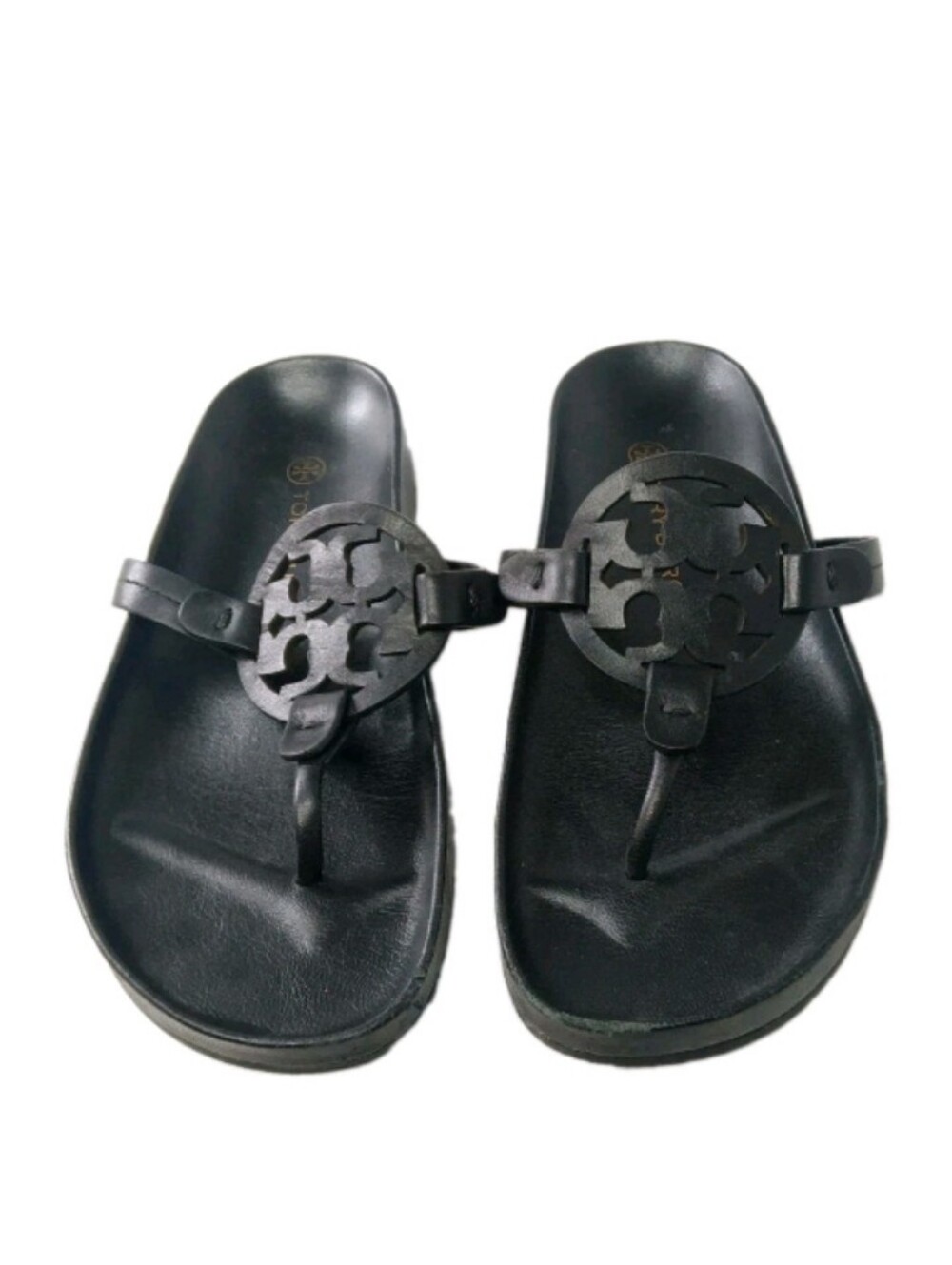 Tory Burch Miller Cloud Leather Thong Sandals Women's Size 7.5 Black